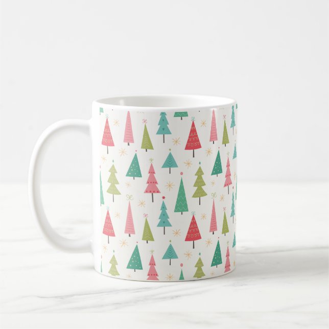 Retro God jul Träd Roligt Helgdag Mönster Kaffemugg (Vänster)