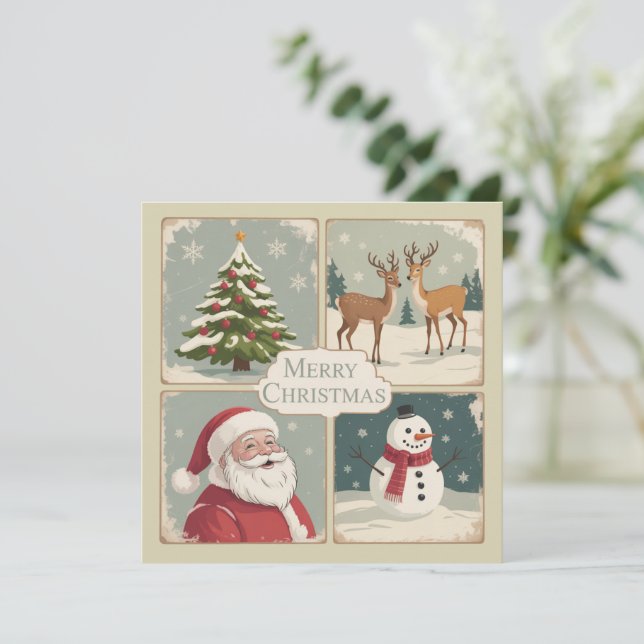 Retro God Jul Vintage Tomte Julgran Julkort (Stående Fram)