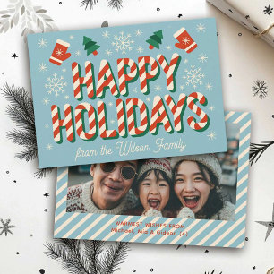 Retro Godisstav Familjefoto Lycklig Julkort