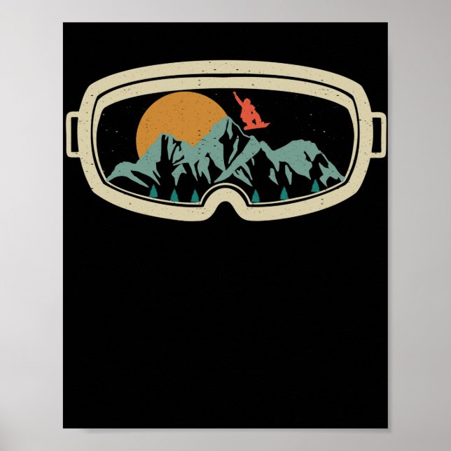 Retro goggles snowboarding skiva i snö poster (Framsidan)