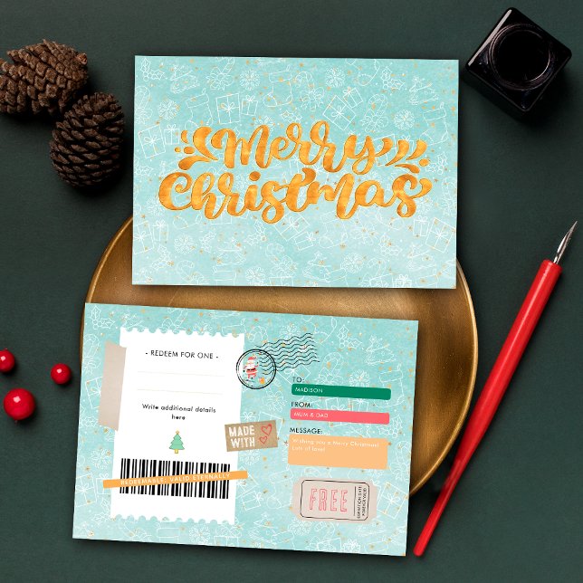 Retro Gold Christmas Pattern Ticket Gift Voucher (Skapare uppladdad)