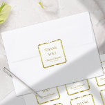 Retro Gold Green Damask Wedding Thank You Fyrkantigt Klistermärke<br><div class="desc">Retro Gold Green Damask Wedding Suite. An elegant damask pattern with an art deco and retro vibe. This wedding suite includes stationery essentials such as formal wedding invitations, "Save the Date" and "Thank you" cards as well as a variety of complementary accessories such as napkins, coasters, table numbers, menu, program...</div>