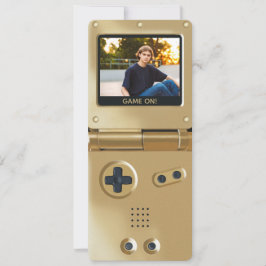Retro Gold Handheld Gaming II Birthday Invitation Inbjudningar