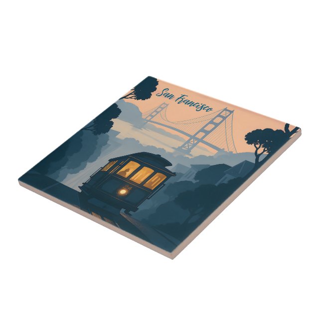Retro Golden Gate Bridge, Cable Car, San Francisco Kakelplatta (Sidan)