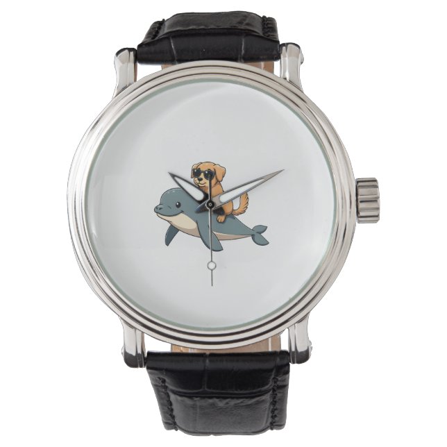 Retro Golden Retriever Ridande Vitval Rolig Armbandsur (Framsida)