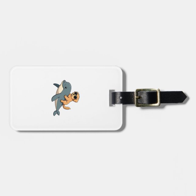 Retro Golden Retriever Ridning Belugavalfisk Rolig Bagagebricka (Horisontell Framsida)