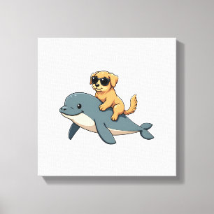 Retro Golden Retriever Ridning Vitval Rolig Canvastryck
