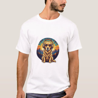 Retro Golden Retriever Solnedgång T-Shirt