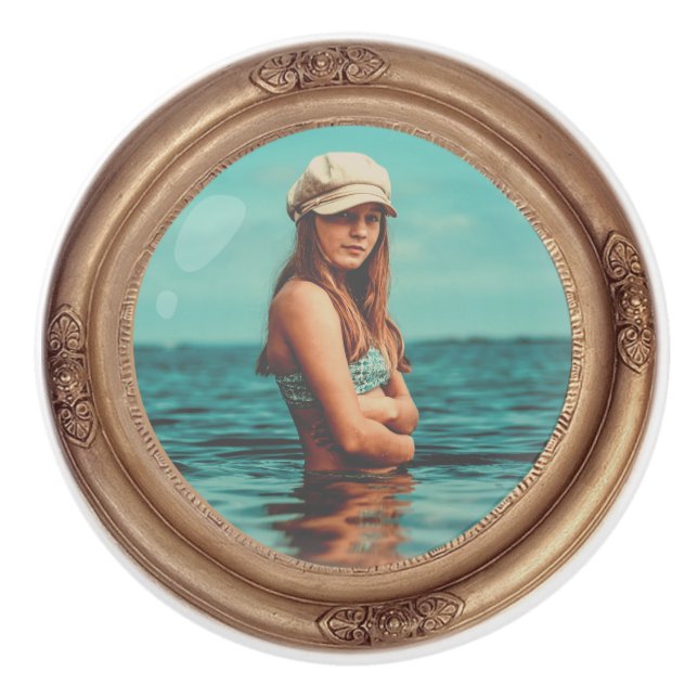 Retro Golden Snyggt Porträtt Photo visning Knopp (Framsidan)