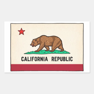 Retro Golden State Björn California Republic Rektangulärt Klistermärke