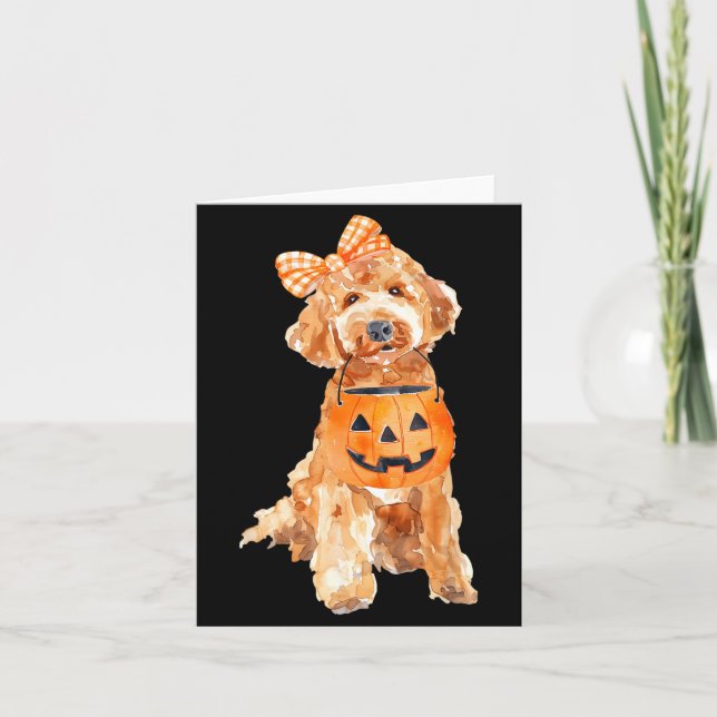 Retro Goldendoodle Pumpa Jack O Lantern Kort (Framsida)