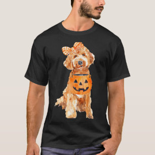 Retro Goldendoodle Pumpa Jack O Lantern T Shirt