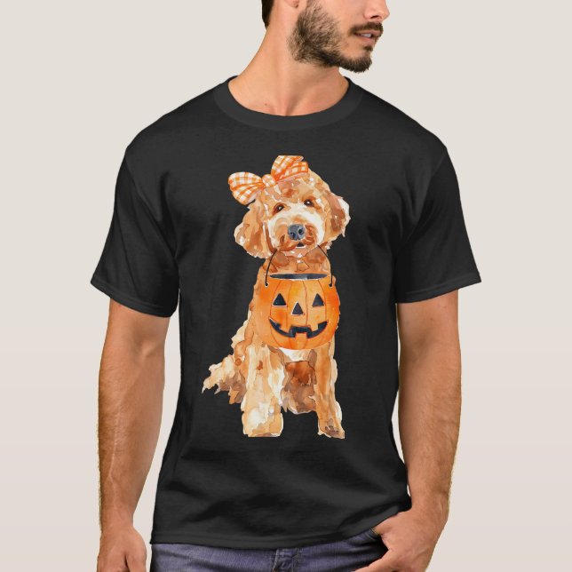Retro Goldendoodle Pumpa Jack O Lantern T Shirt (Framsida)