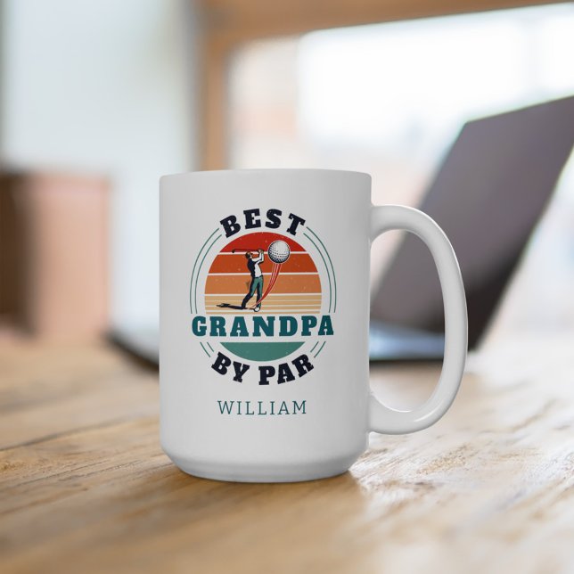 Retro Golf Älskare Personlig Birthday Grandfather Kaffemugg (Retro Golfing Best Grandpa By Par Personalized White 15oz Coffee Mug)
