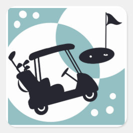 Retro golf cart i svart och blå fyrkantigt klistermärke