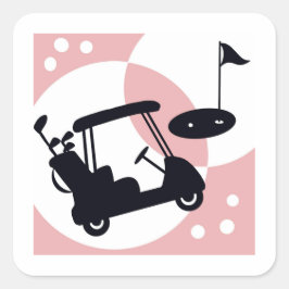 Retro golf cart in black & rosa fyrkantigt klistermärke