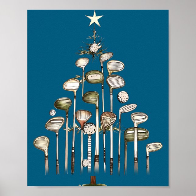 Retro Golf Club Christmas Tree Golfing Xmas Golfer Poster (Framsidan)