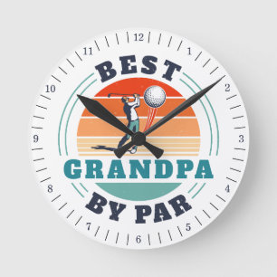 Retro Golf Grandpa Birthday Funny Golfing Anpassni Rund Klocka