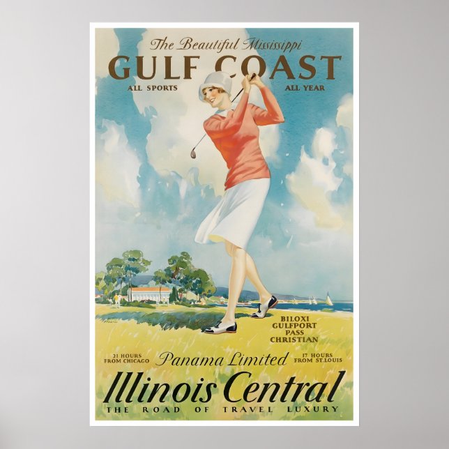 Retro Golf Sportaffisch Illinois Resa Konsttryck Poster (Framsidan)