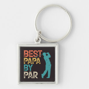 Retro Golfer - Bästa Pappa per part Fyrkantig Silverfärgad Nyckelring