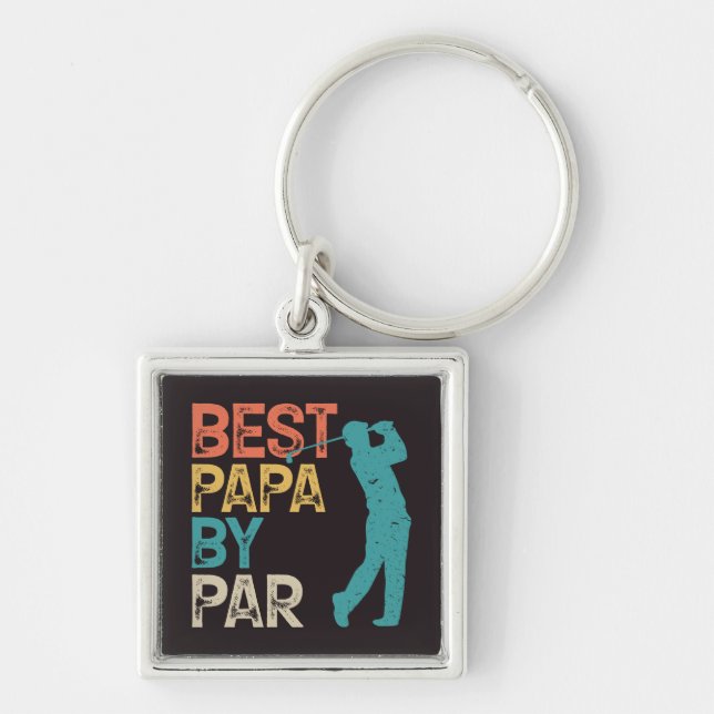 Retro Golfer - Bästa Pappa per part Fyrkantig Silverfärgad Nyckelring (Framsidan)