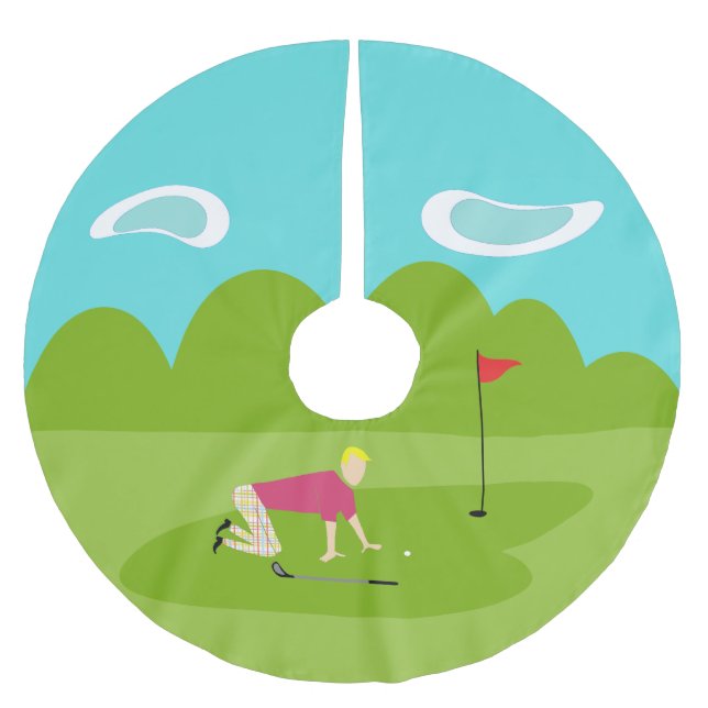 Retro Golfer Julgran Skirt Julgransmatta Borstad Polyester (Framsidan)