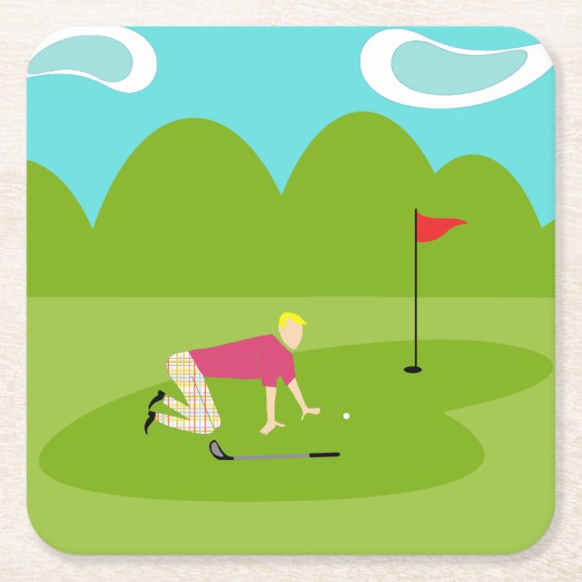 Retro Golfer Papper Underlägg Kvadrat (Framsidan)