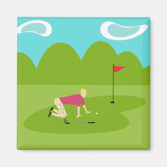 Retro Golfer Square Magnet (Framsidan)
