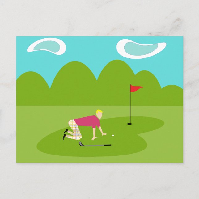 Retro Golfer-vykort Vykort (Framsida)