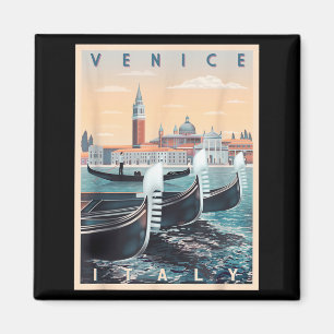 Retro gondolbåtar med Vy över Venedig Italien Magnet