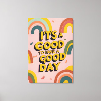 Retro "Good Day" Motivational Quote Rainbow Print Canvastryck