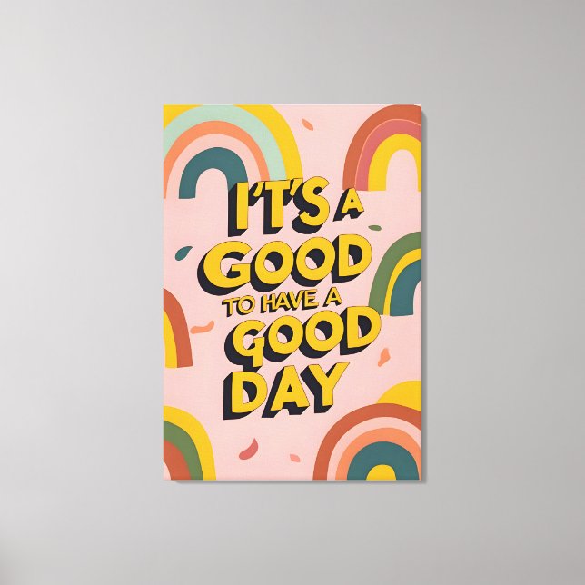 Retro "Good Day" Motivational Quote Rainbow Print Canvastryck (Framsida)