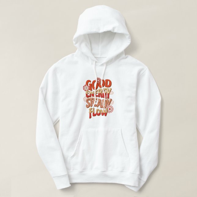 Retro Good Energy Steady Flow Vit Hoodie (Design framsida)