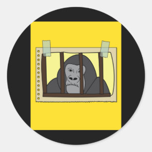 Retro Gorilla Monkey bakom Pub-fängelset Runt Klistermärke