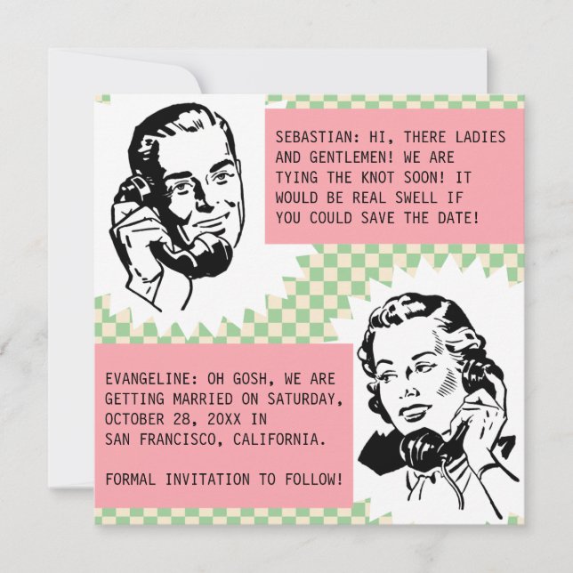 Retro Gossip Par Save the Date-kort Inbjudningar (Framsida)