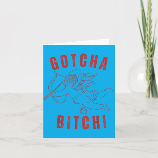 Retro Gotcha Rolig Cupid Alla hjärtans dag Kort (Framsida)