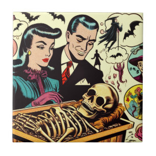 Retro Goth-par Tecknader Kakelplatta