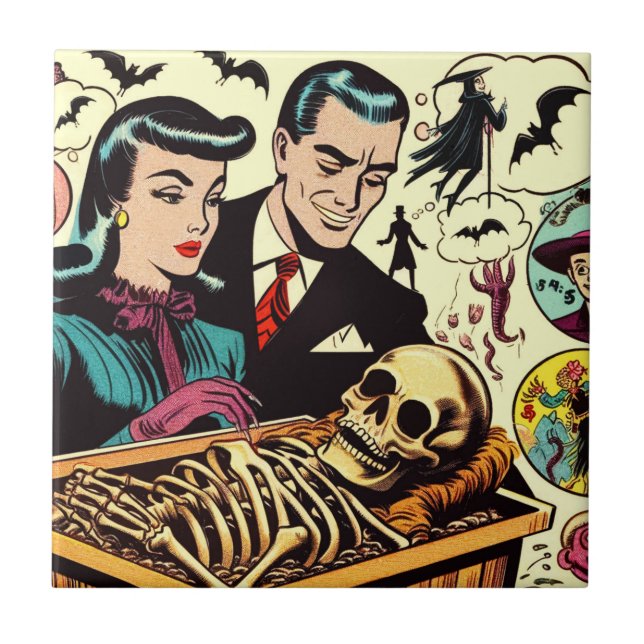 Retro Goth-par Tecknader Kakelplatta (Framsidan)