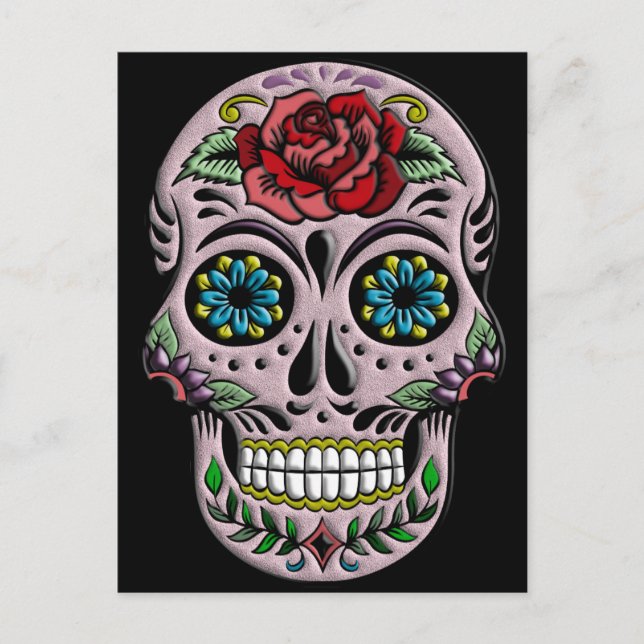 Retro Goth Sugar Skull Vykort (Framsida)