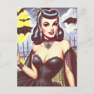 Retro Goth Vampire Pin-up Vykort