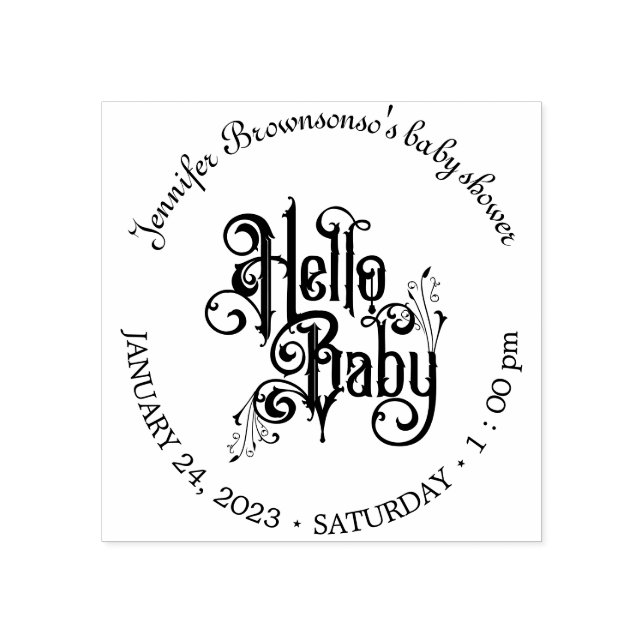 Retro Gothic Dark Hello Baby Shower Stämpel (Tryck)