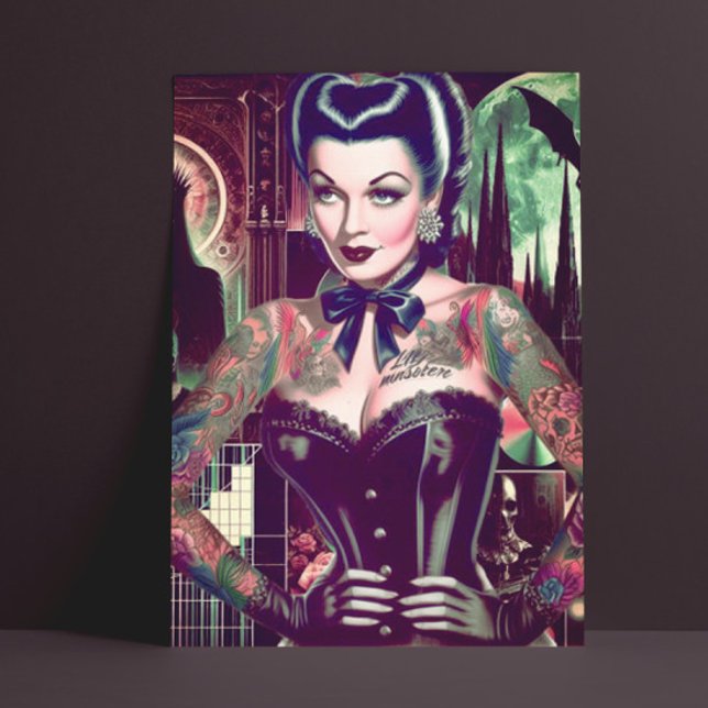 Retro Gothic Woman Collage Vykort (Skapare uppladdad)