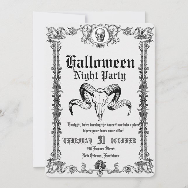 Retro gotisk skalle dans Halloween-fest Inbjudningar (Framsida)