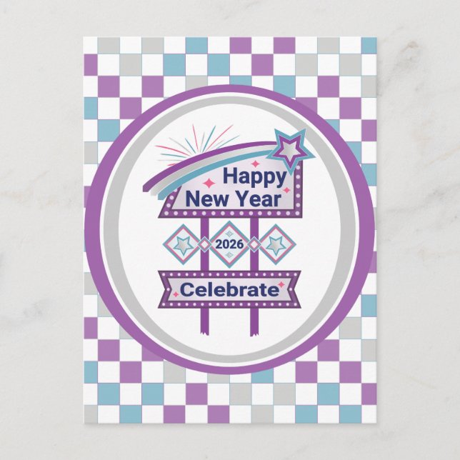 Retro Gott Nytt År Skylt – Fira Marquee Vykort (Framsida)