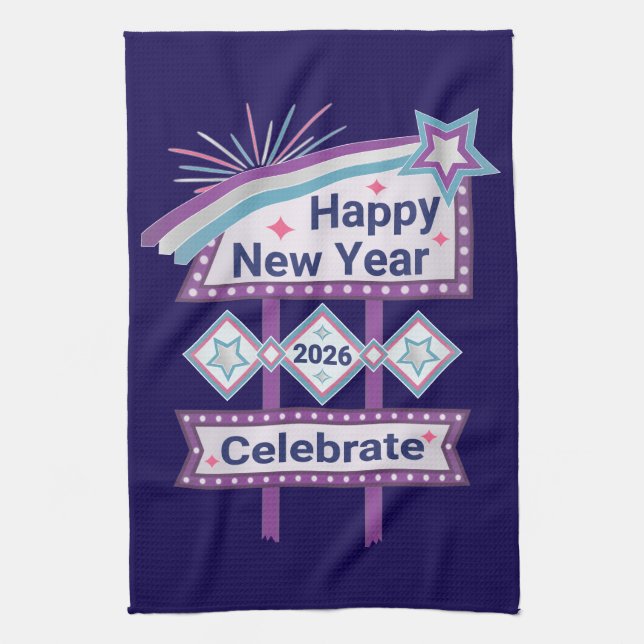 Retro Gott nytt år-tecken - Firande Marquee Kökshandduk (Vertikal)