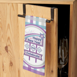 Retro Gott nytt år-tecken - Firande Marquee Kökshandduk