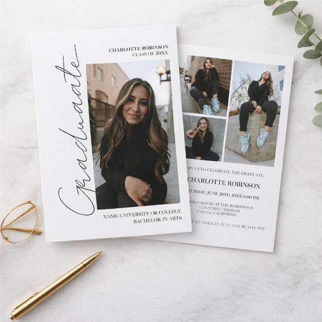 Retro grå examensfoto examen inbjudningar (Skapare uppladdad)