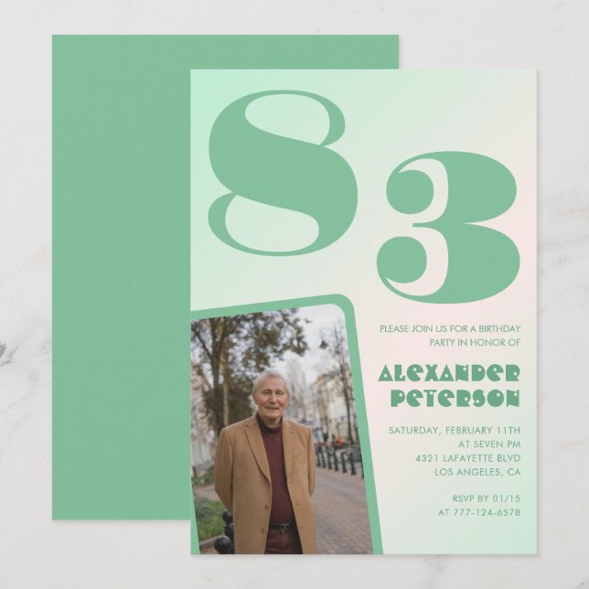 Retro Gradient för honom Foto 83-årsdag Inbjudningar (Fram/baksida)