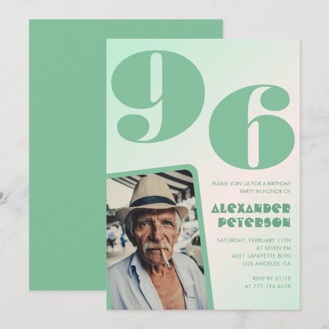 Retro Gradient för honom Foto 96-årsdag Inbjudningar (Fram/baksida)