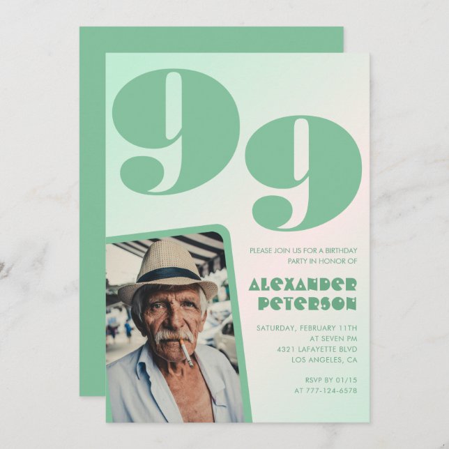 Retro Gradient för honom Foto 99-årsdag Inbjudningar (Fram/baksida)